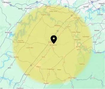 Service area map with 30-mile radius around Sweetwater, TN